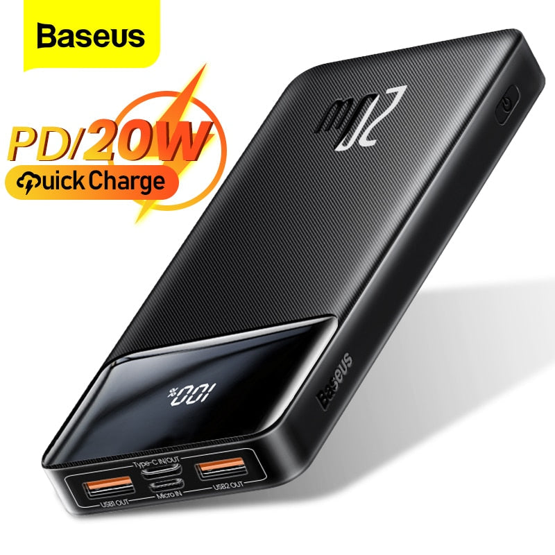 USB Power Bank portátil 20000mAh com display LED carregador