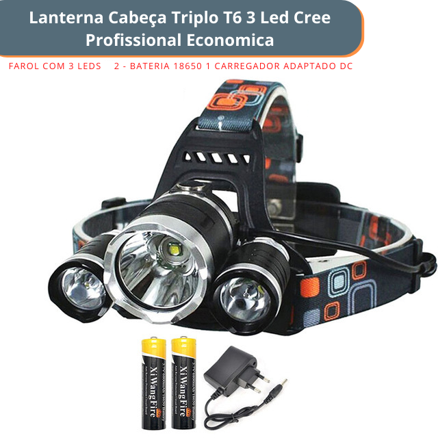 Lanterna Cabeça  Profissional Econômica 3 miçangas Cree-T6