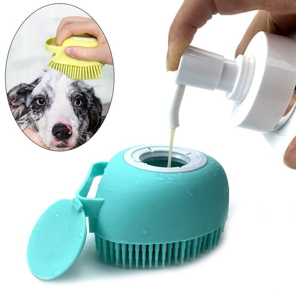 Escova em silicone porta shampoo para pets