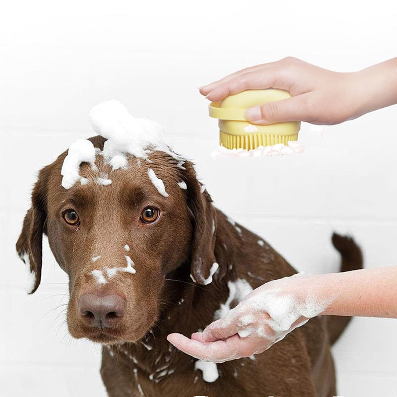 Escova em silicone porta shampoo para pets